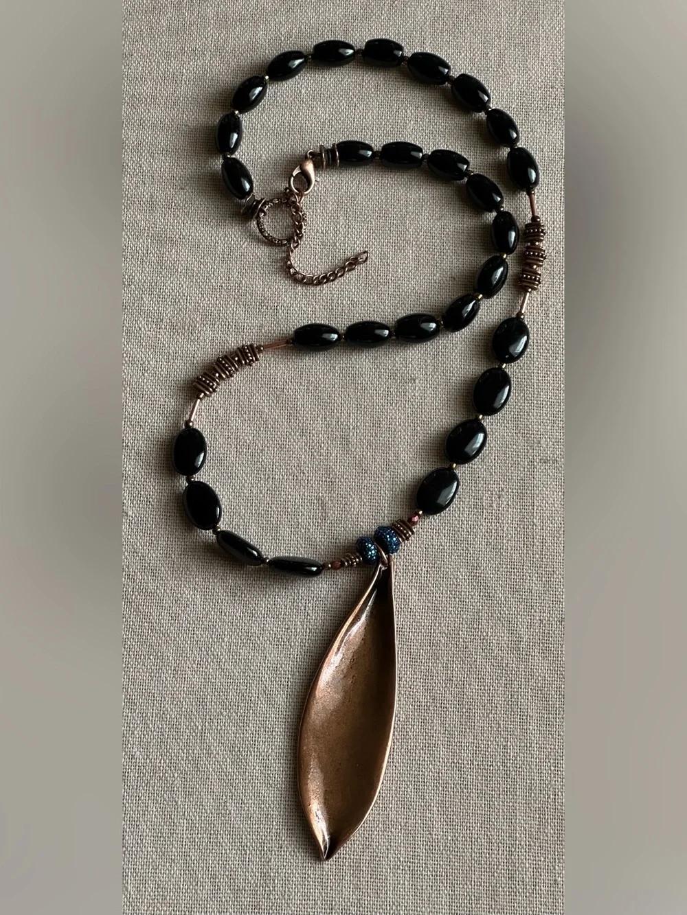 26-1/2 inch Onyx and Copper bead necklace NWOT